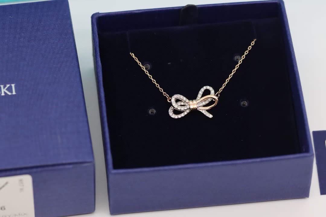 Swarovski Gold-Tone Crystal Bow Necklace