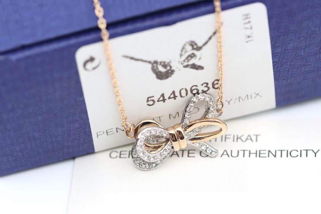Swarovski Gold-Tone Crystal Bow Necklace