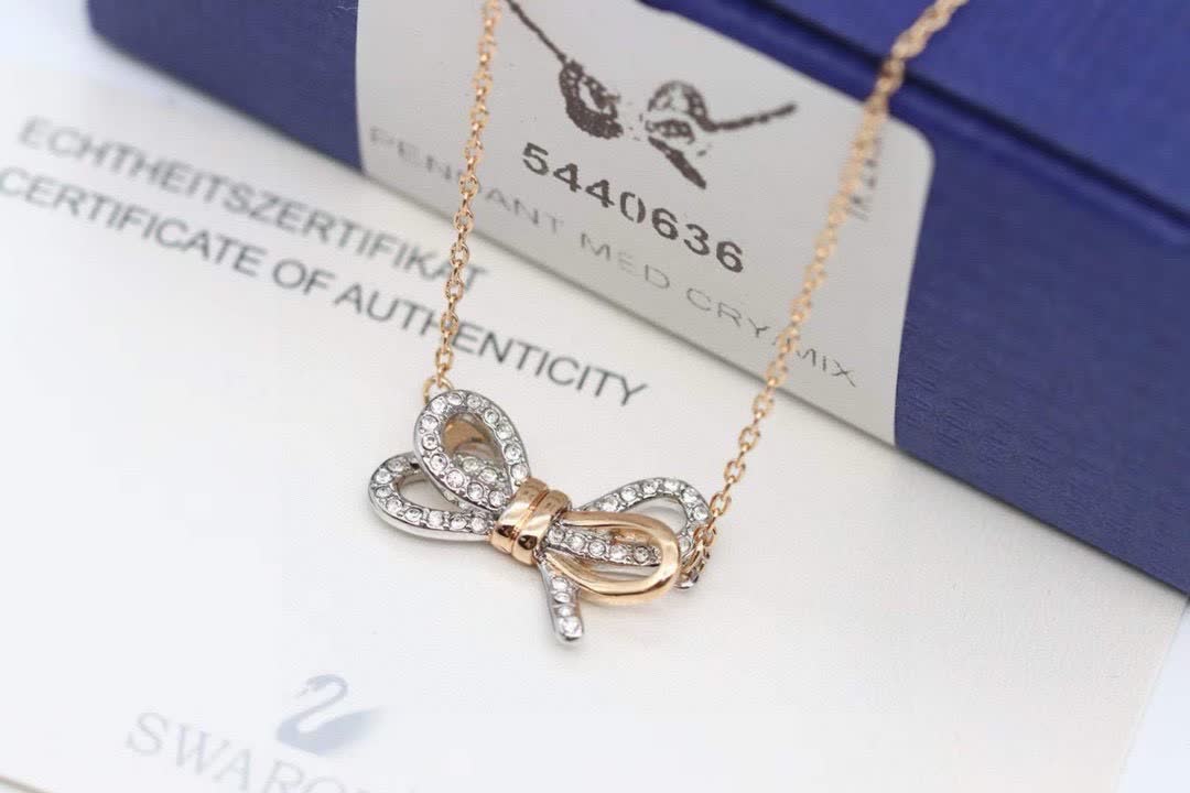 Swarovski Gold-Tone Crystal Bow Necklace