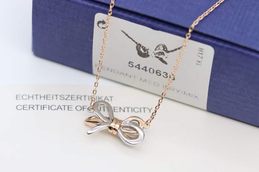 Swarovski Gold-Tone Crystal Bow Necklace