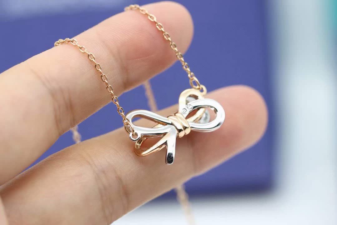 Swarovski Gold-Tone Crystal Bow Necklace