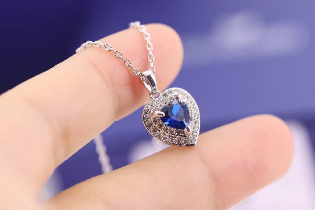 Swarovski Blue Crystal Heart Pendant Necklace