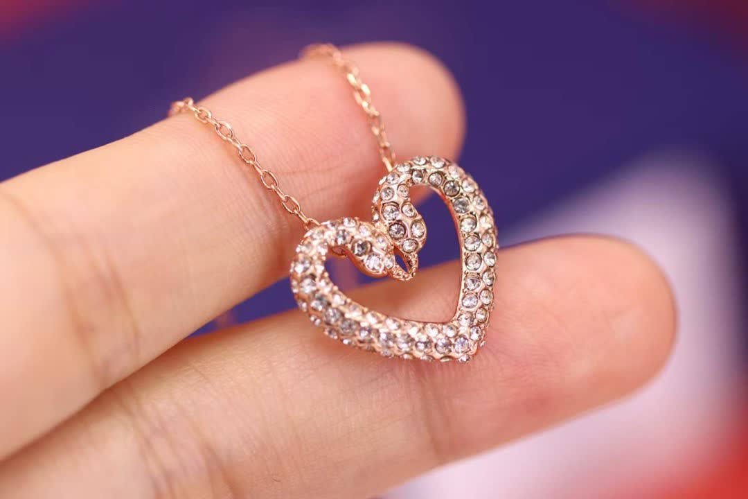 Swarovski Rose Gold Heart Pendant with Crystals