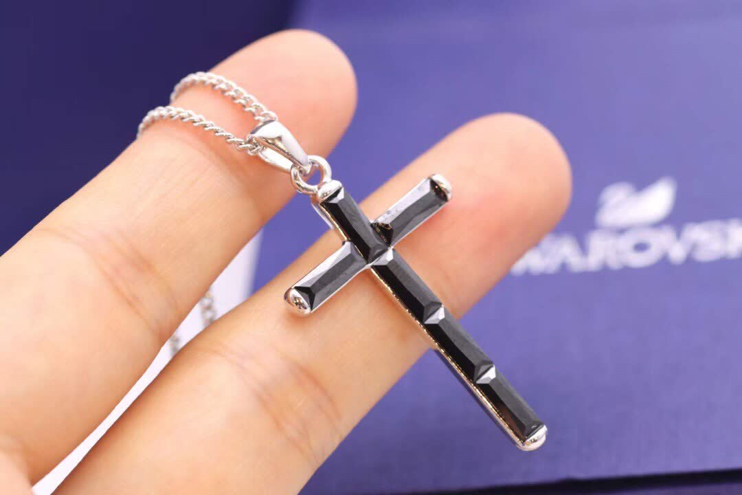 Swarovski Black Crystalline Cross Pendant Necklace