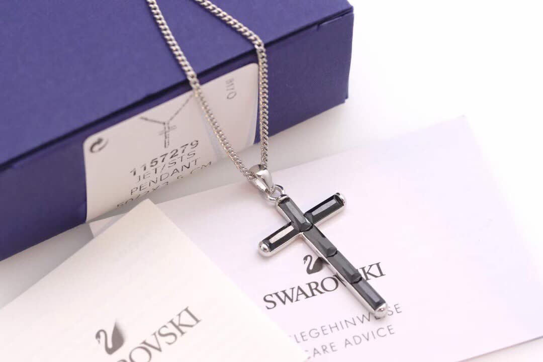 Swarovski Black Crystalline Cross Pendant Necklace