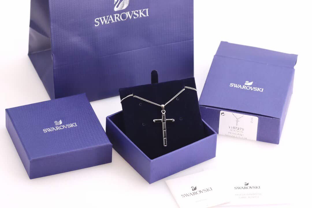 Swarovski Black Crystalline Cross Pendant Necklace