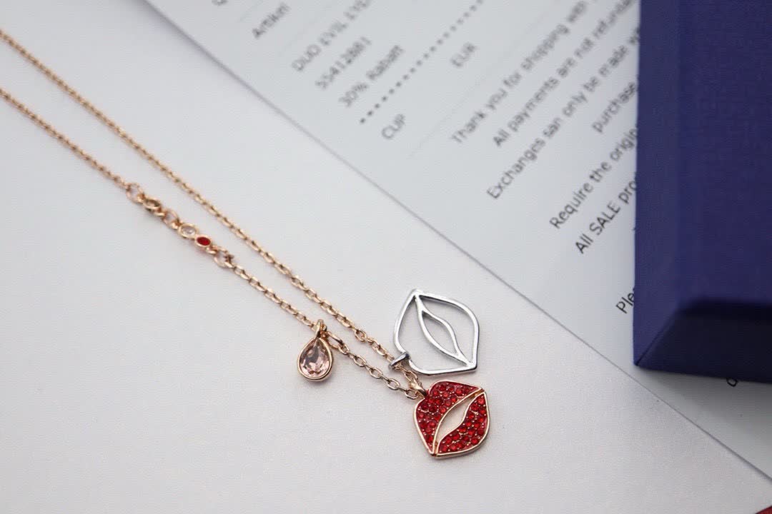 Swarovski Lip and Leaf Pendant Necklace