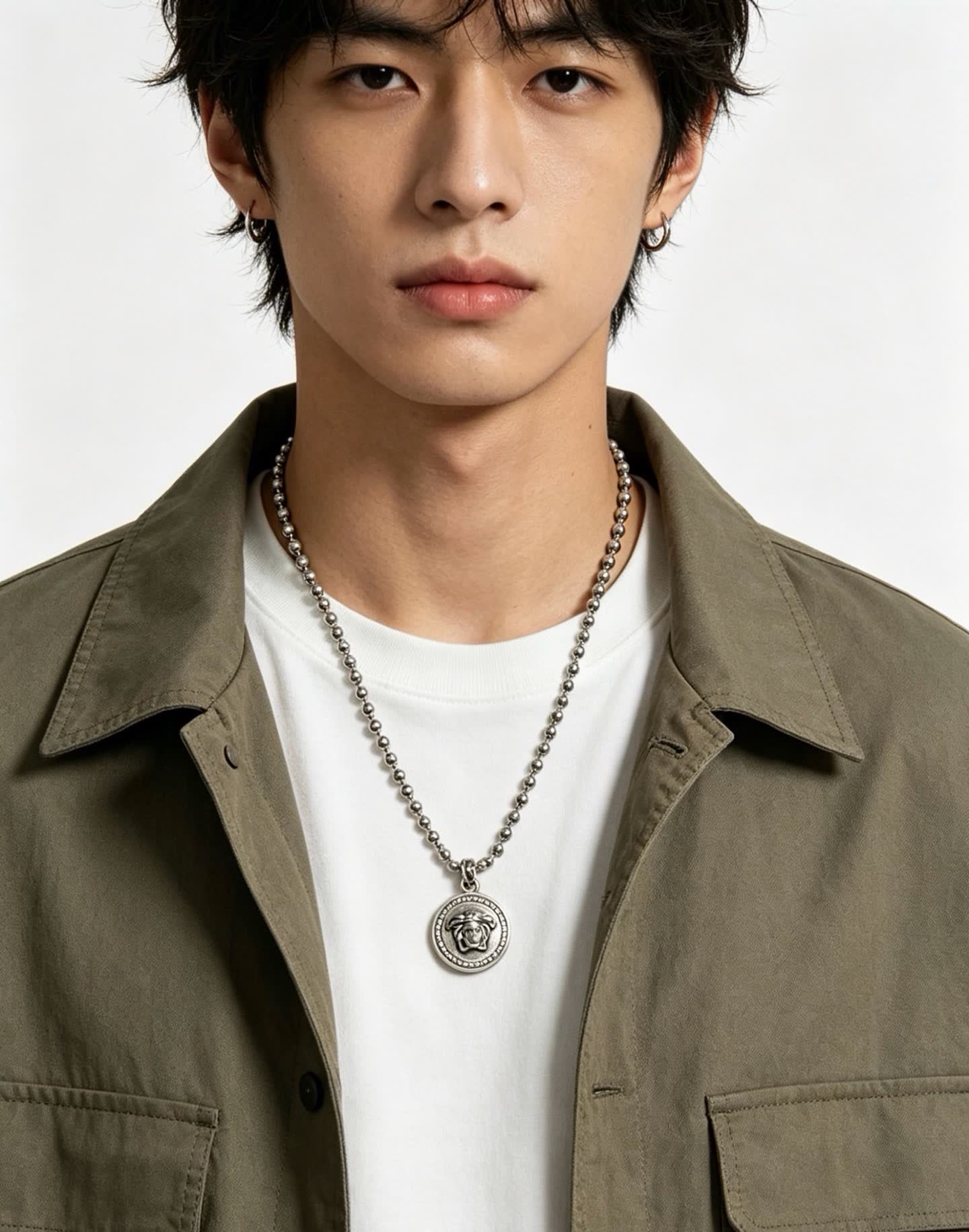 Versace Medusa Head Silver Beaded Necklace