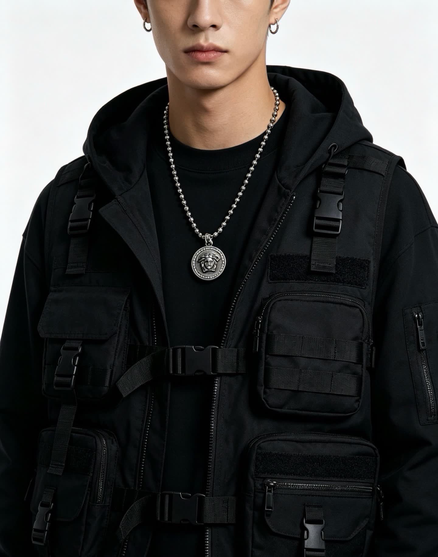 Versace Medusa Head Silver Beaded Necklace