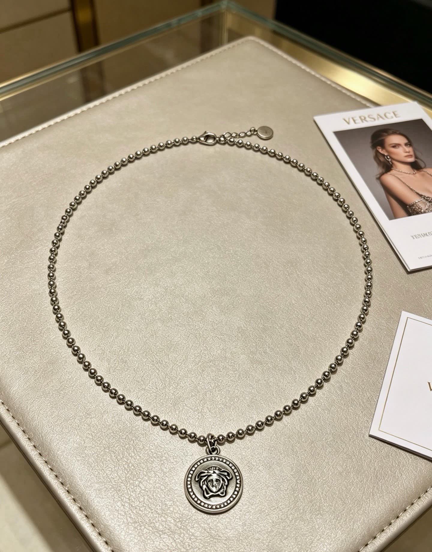 Versace Medusa Head Silver Beaded Necklace