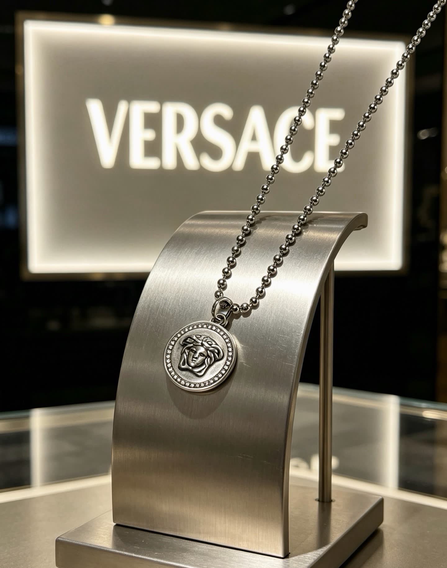 Versace Medusa Head Silver Beaded Necklace