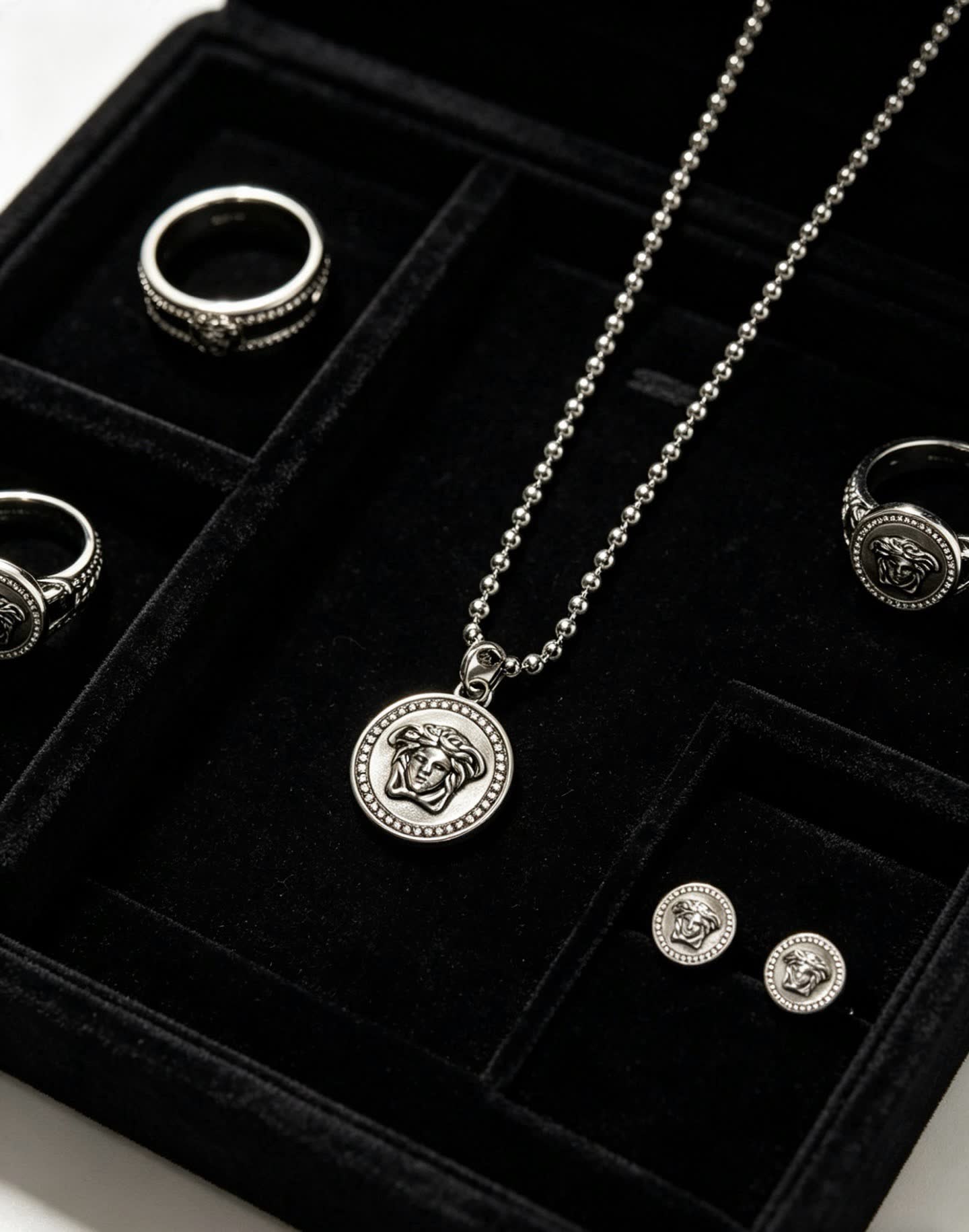 Versace Medusa Head Silver Beaded Necklace