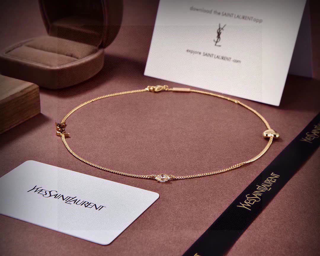 Yves Saint Laurent Gold Tone Crystal Anklet