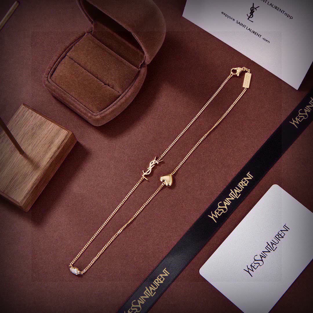Yves Saint Laurent Gold Tone Crystal Anklet
