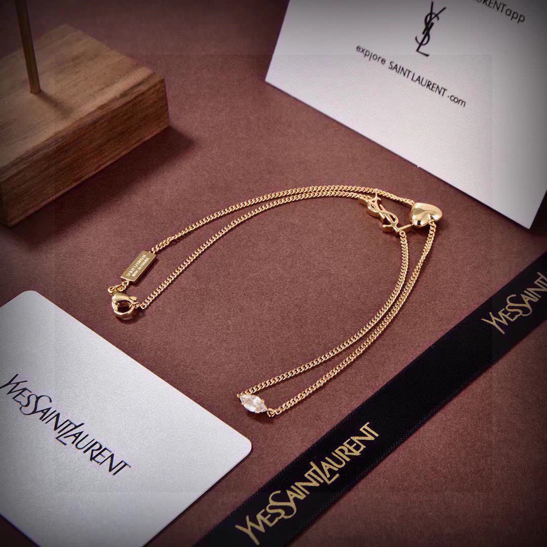 Yves Saint Laurent Gold Tone Crystal Anklet