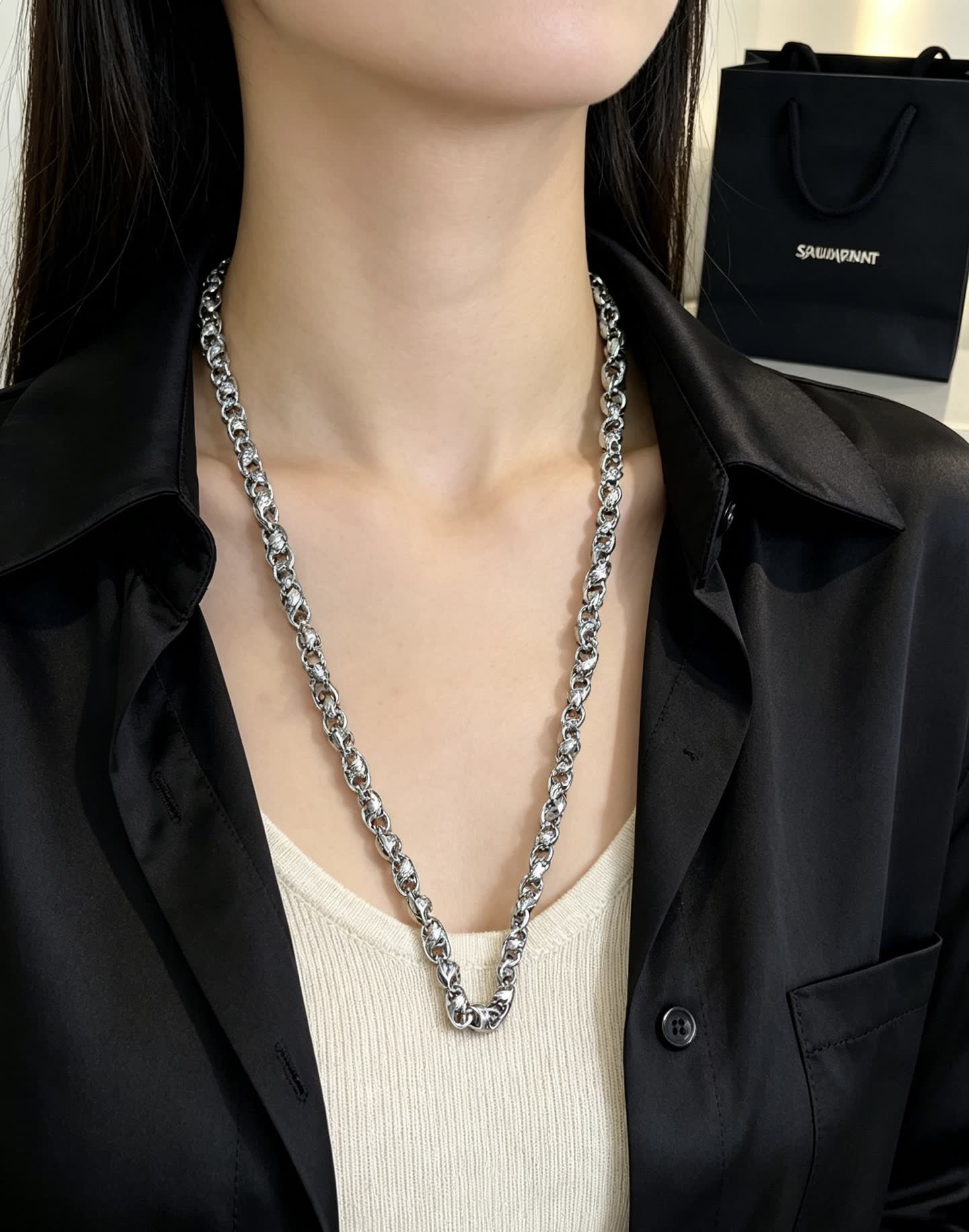 YSL Yves Saint Laurent Silver Chain Necklace