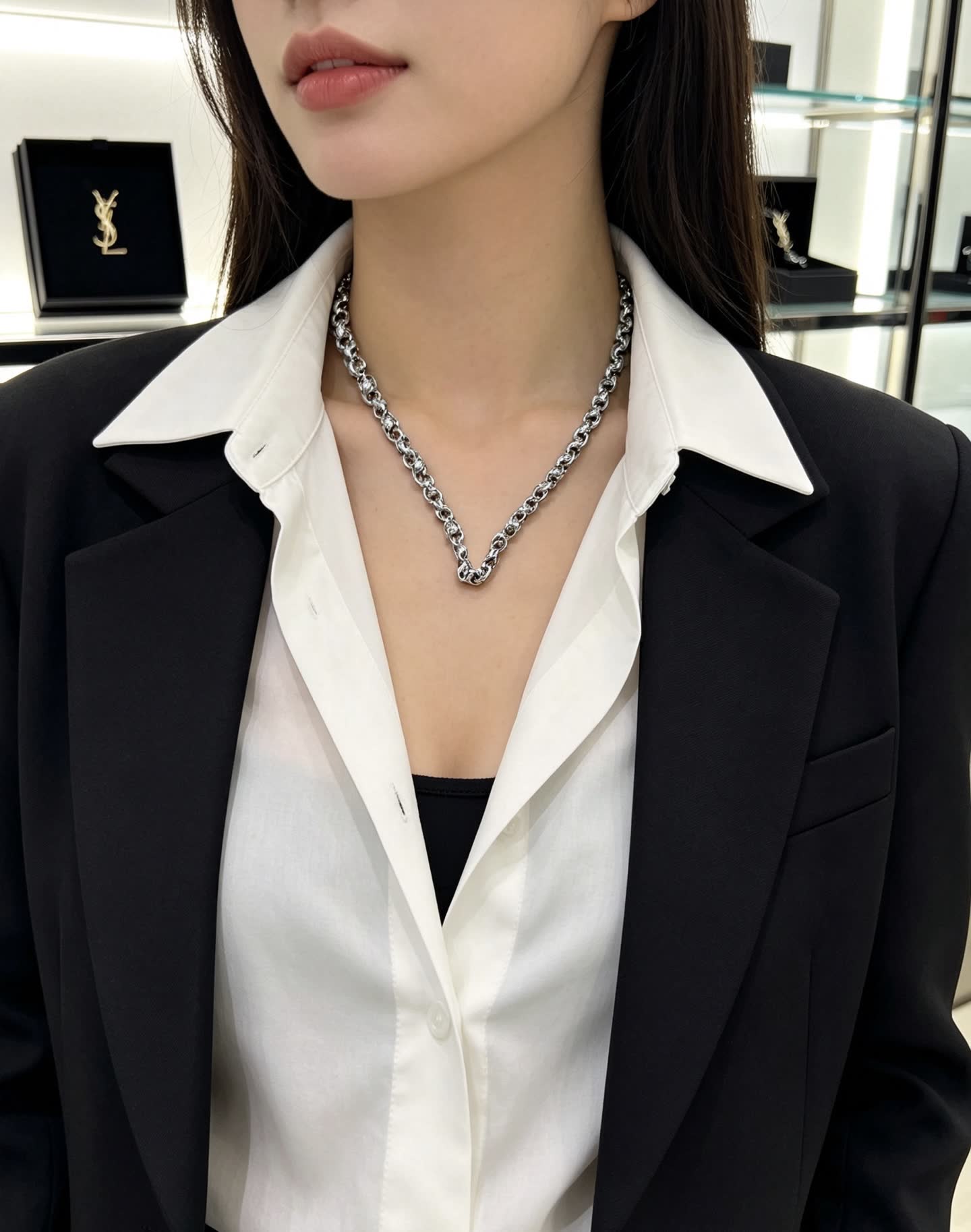 YSL Yves Saint Laurent Silver Chain Necklace
