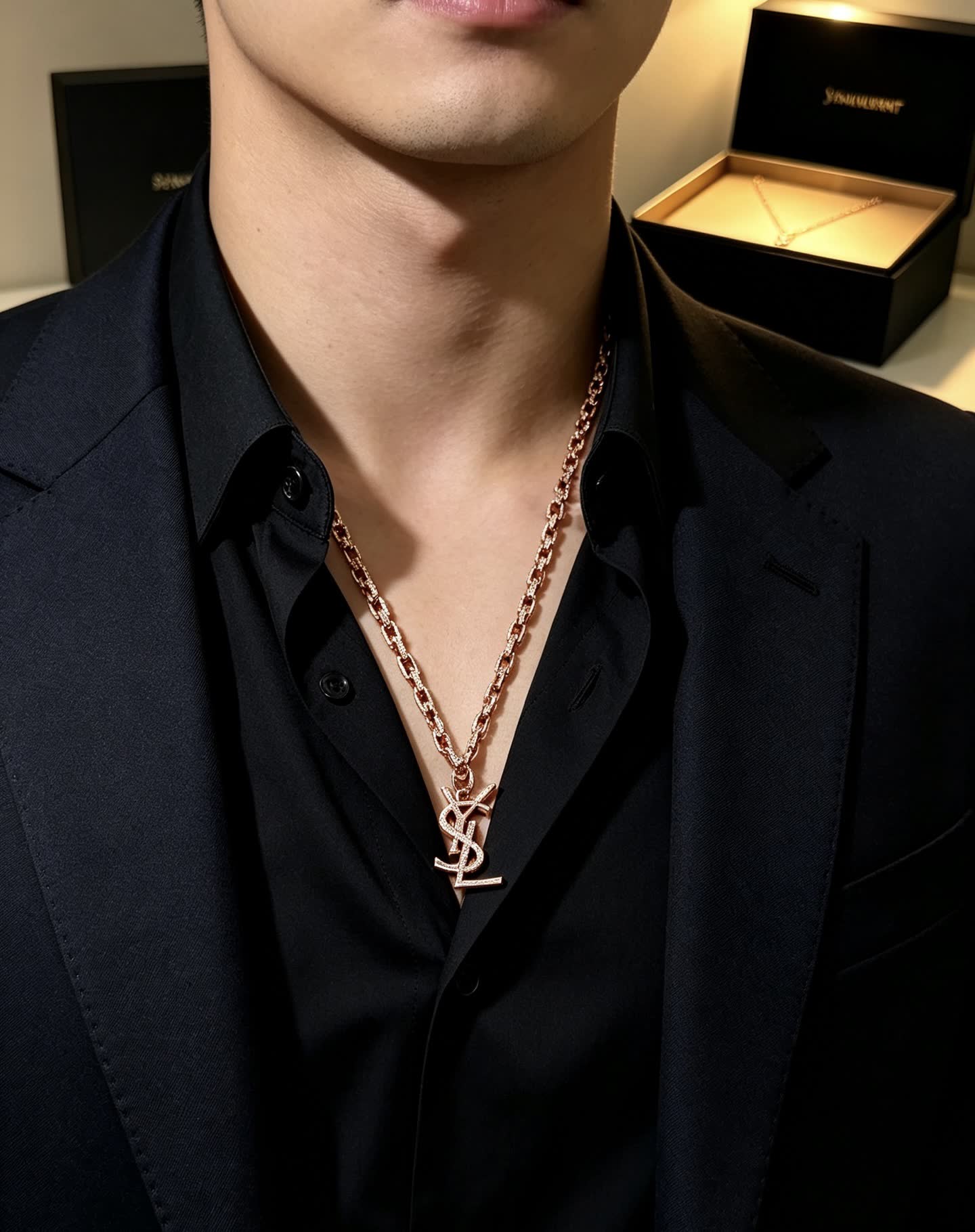 YSL Saint Laurent Logo Necklace