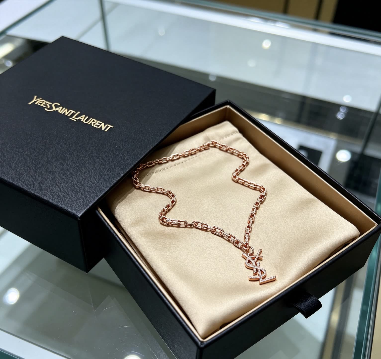 YSL Saint Laurent Logo Necklace
