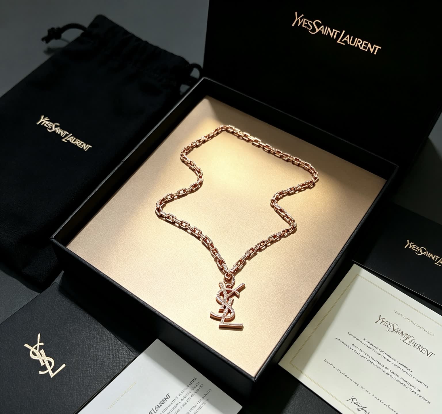 YSL Saint Laurent Logo Necklace