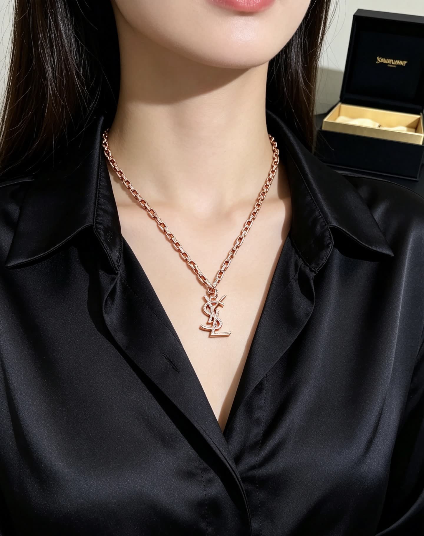 YSL Saint Laurent Logo Necklace
