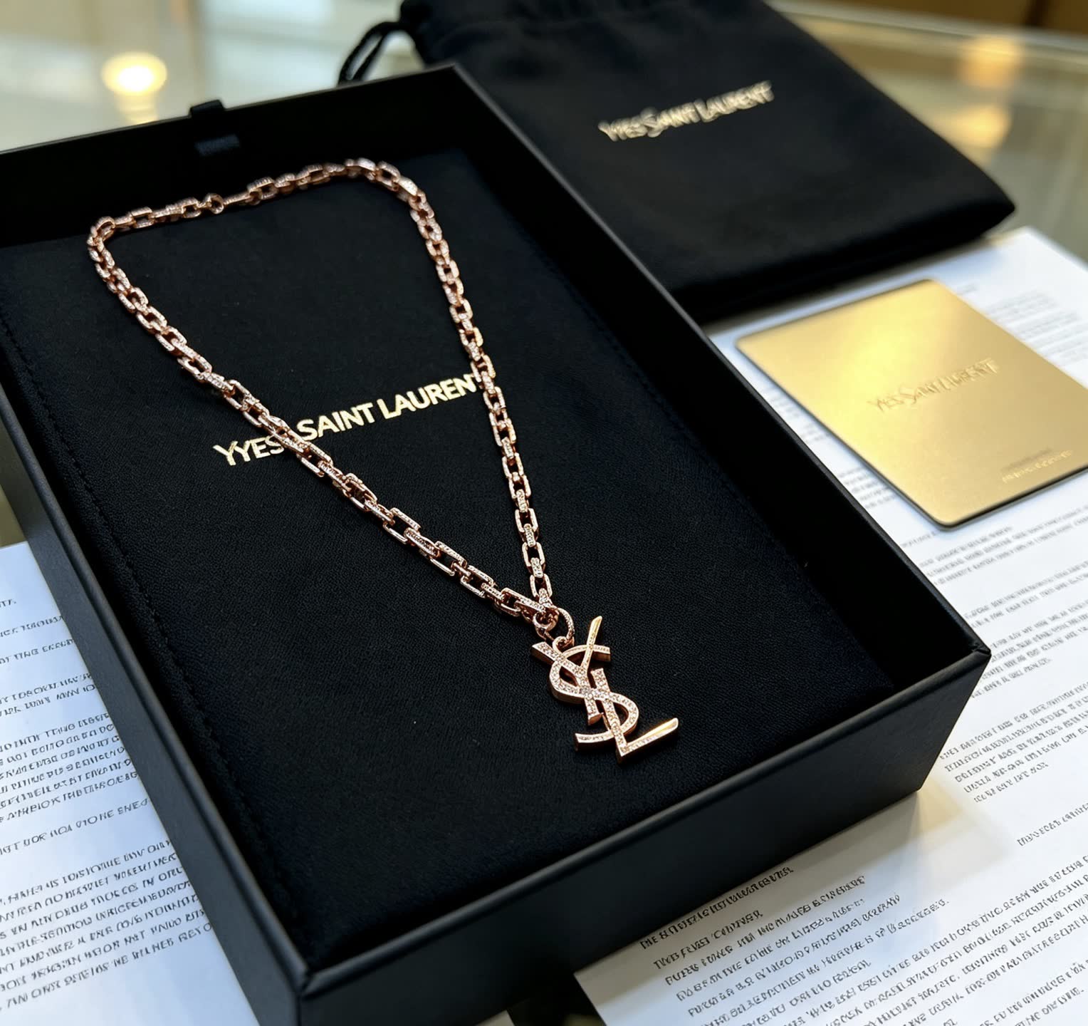 YSL Saint Laurent Logo Necklace