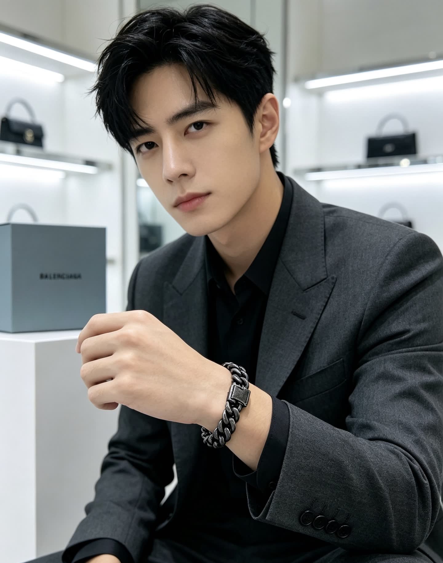 Balenciaga Men's Black Chain Bracelet