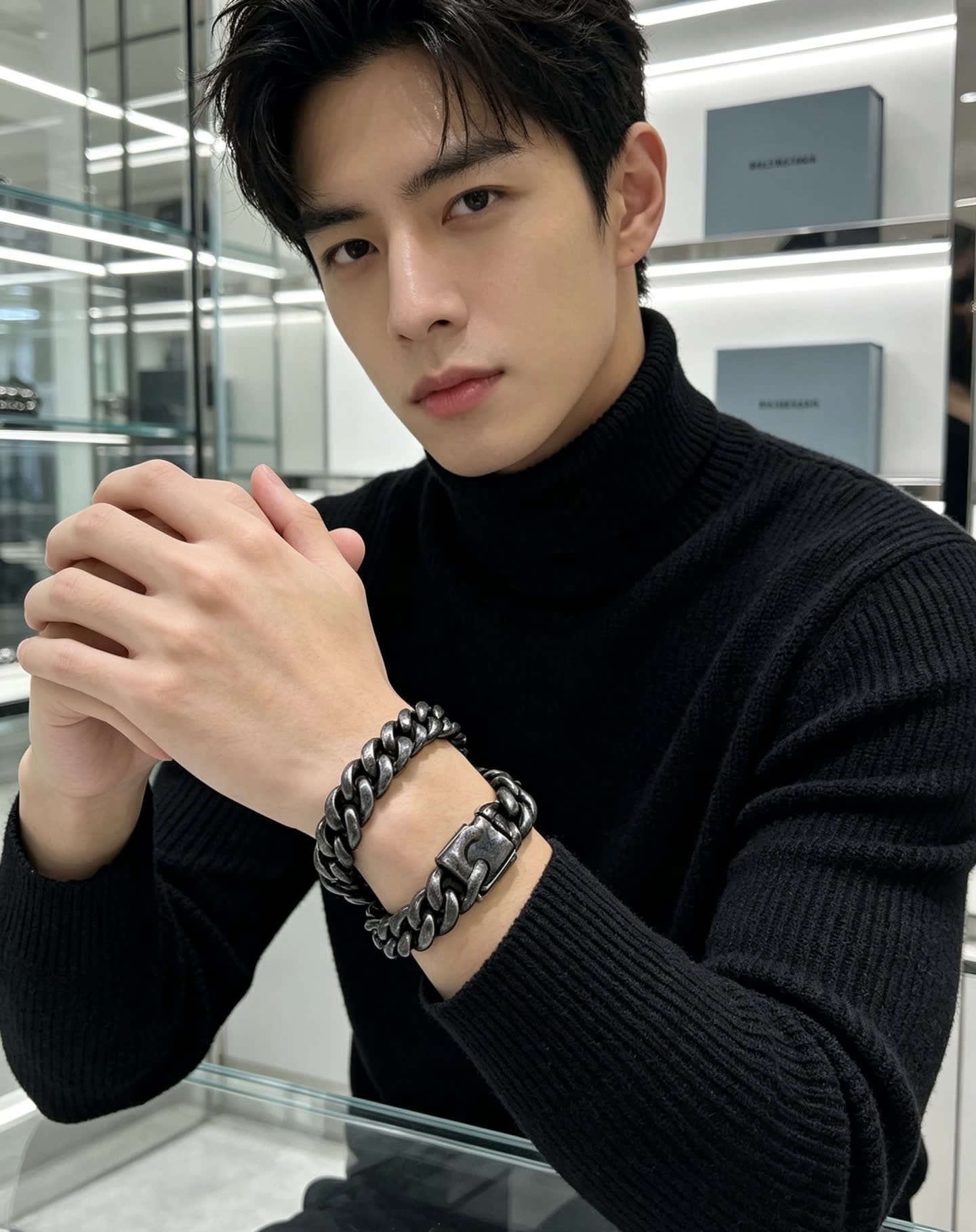 Balenciaga Men's Black Chain Bracelet
