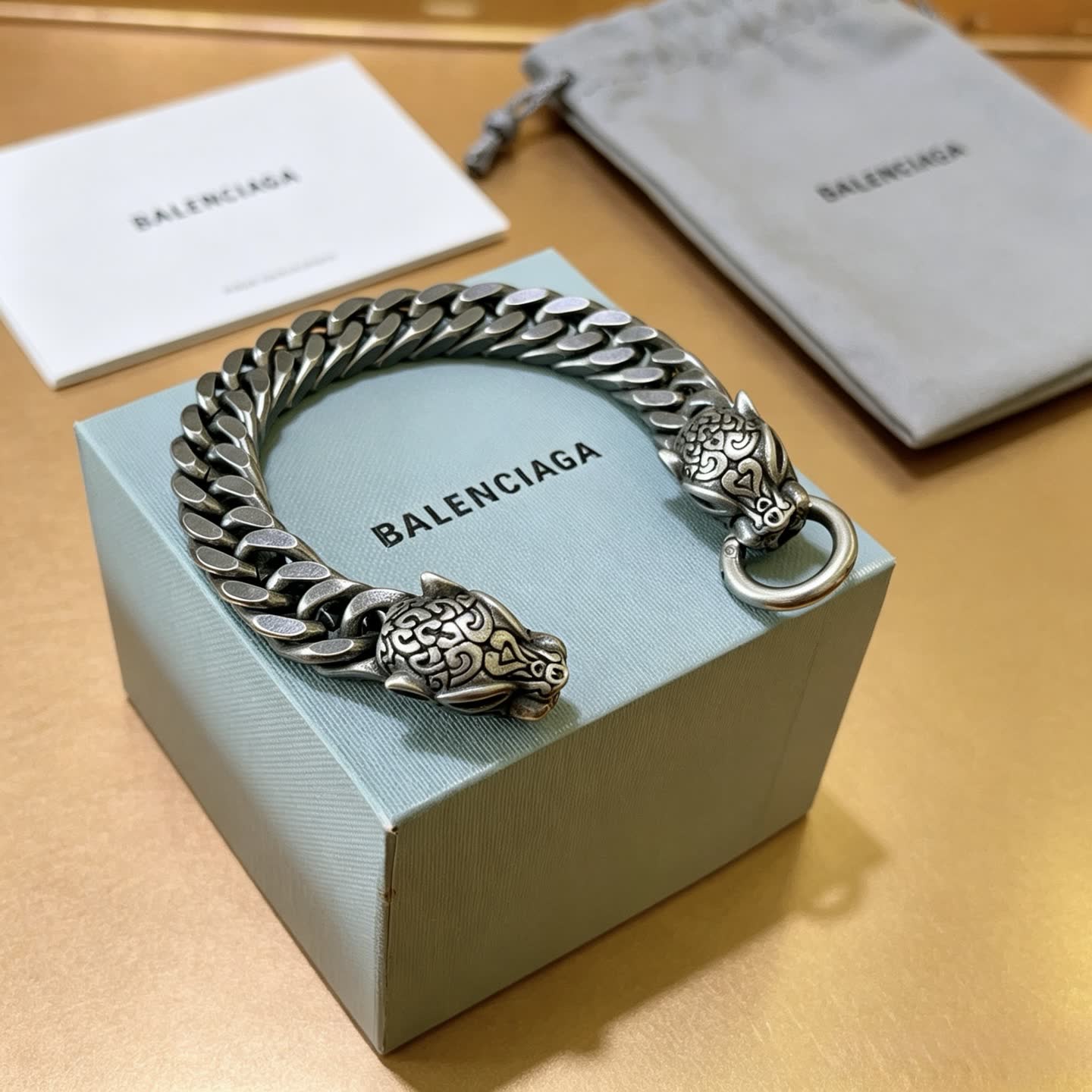 Balenciaga Silver Chain Bracelet with Lion Head Clasp