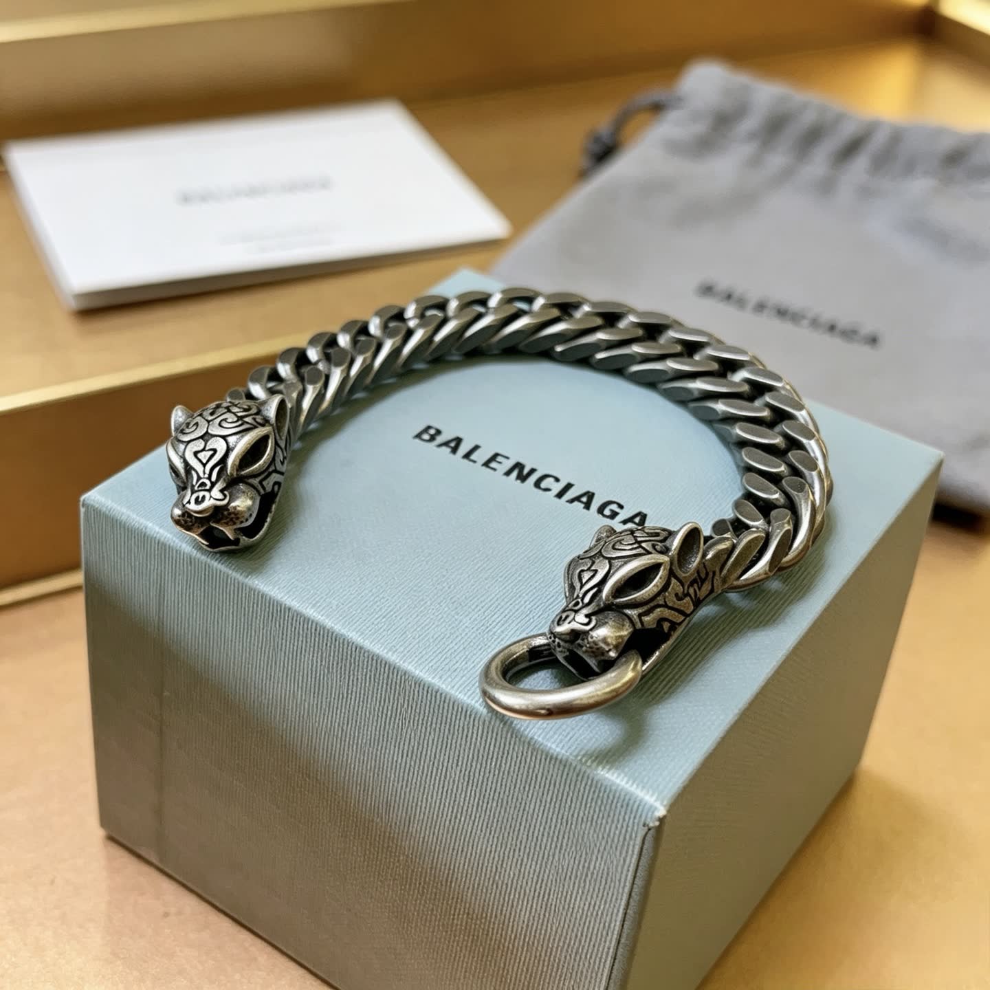 Balenciaga Silver Chain Bracelet with Lion Head Clasp