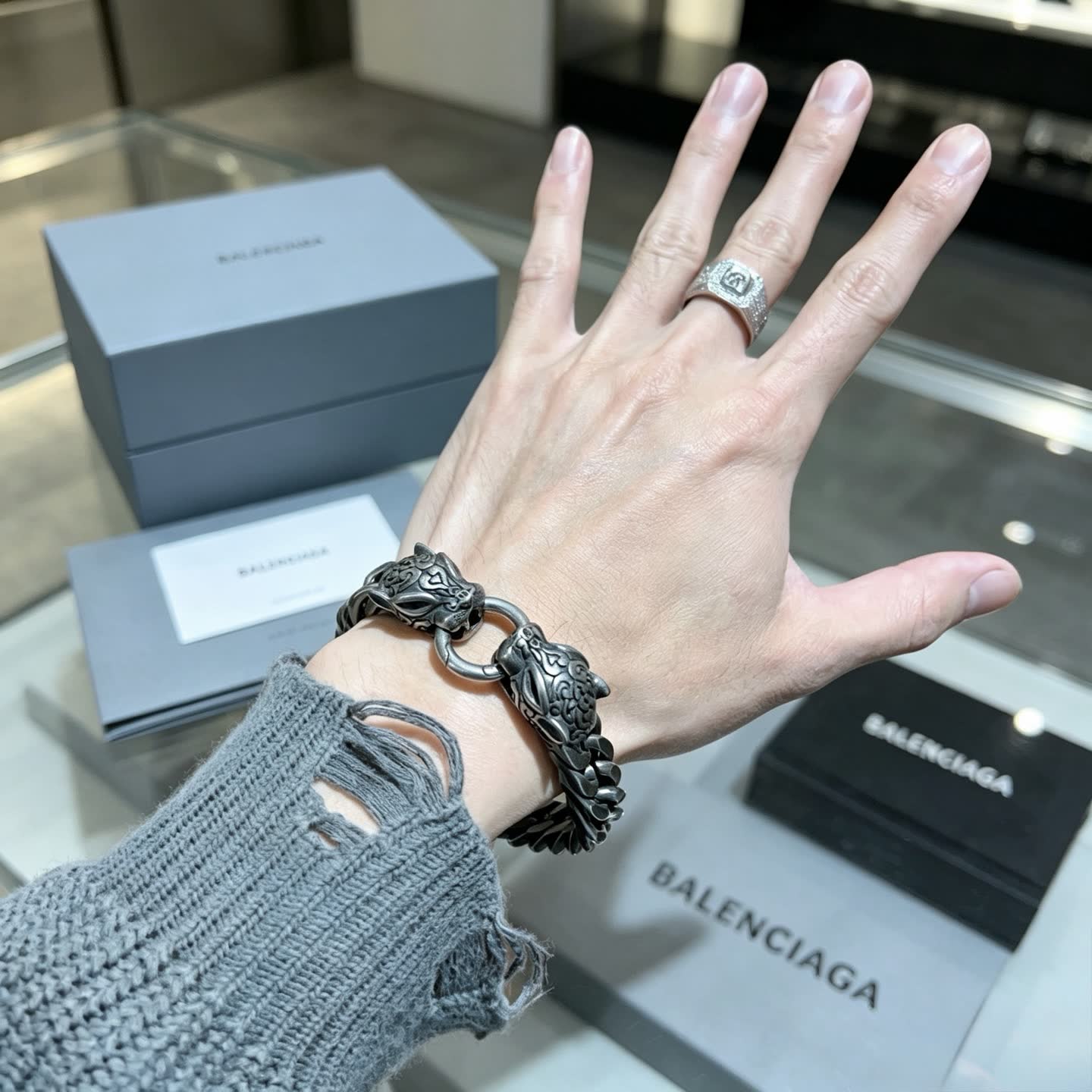Balenciaga Silver Chain Bracelet with Lion Head Clasp