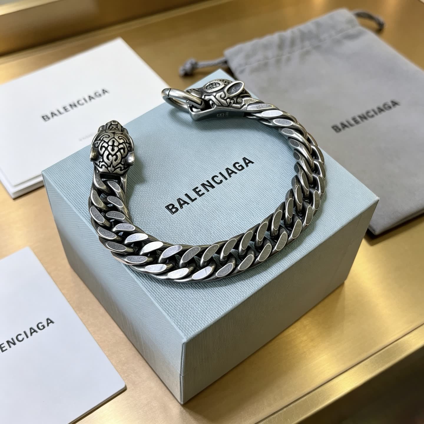 Balenciaga Silver Chain Bracelet with Lion Head Clasp
