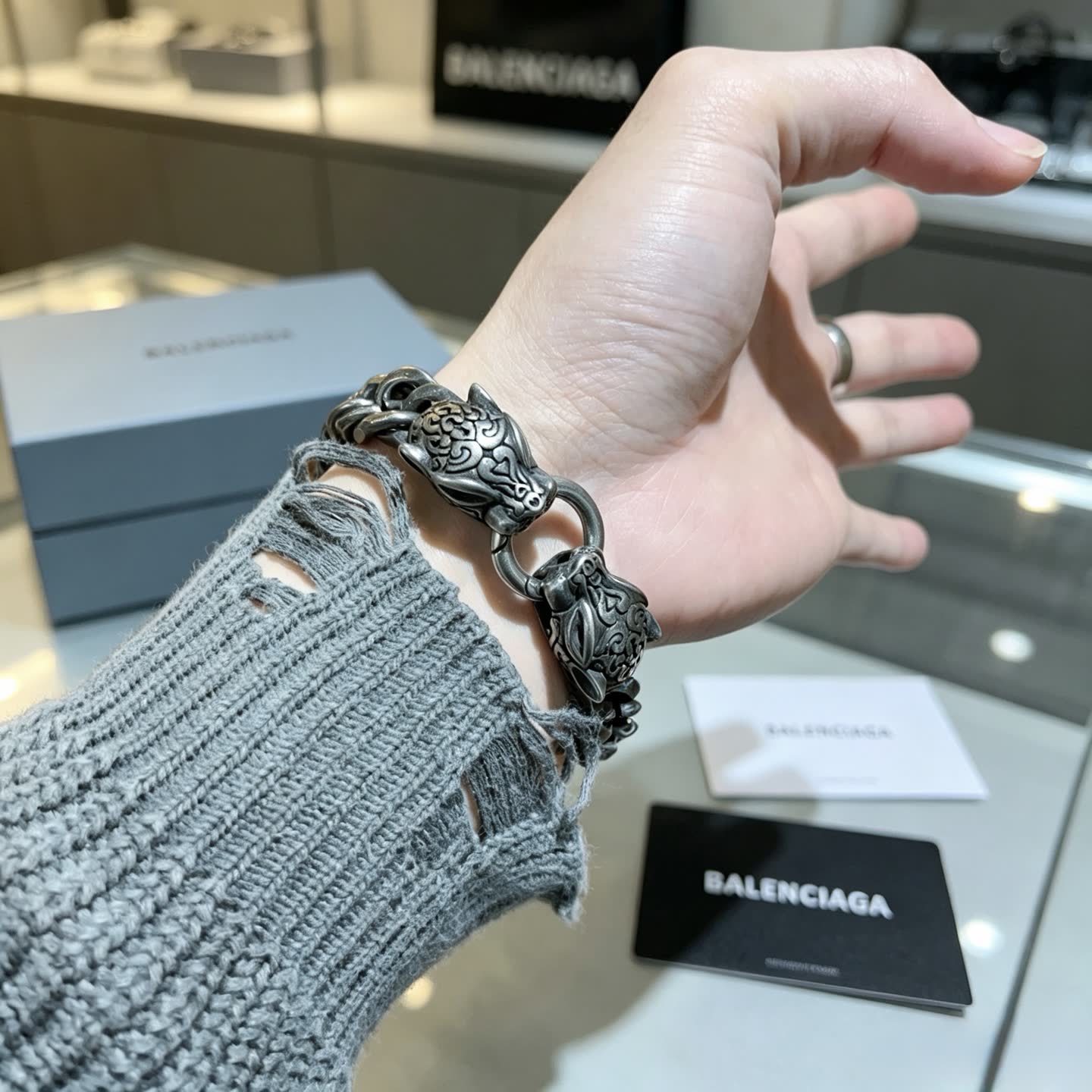 Balenciaga Silver Chain Bracelet with Lion Head Clasp