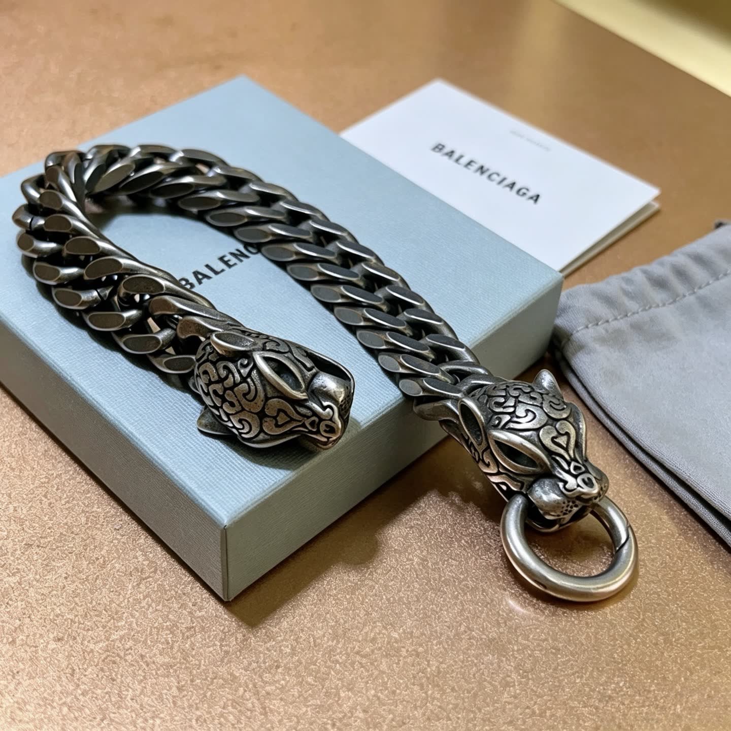 Balenciaga Silver Chain Bracelet with Lion Head Clasp