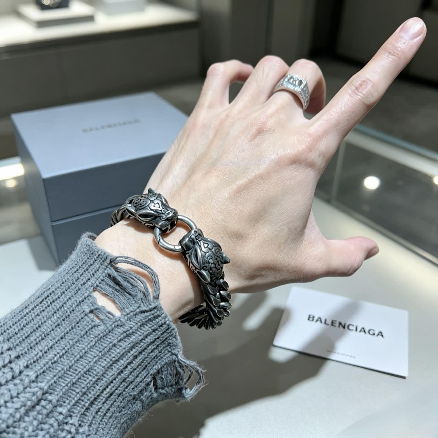 Balenciaga Silver Chain Bracelet with Lion Head Clasp
