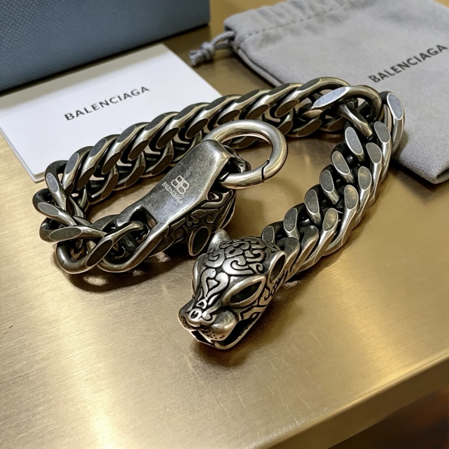 Balenciaga Silver Chain Bracelet with Lion Head Clasp