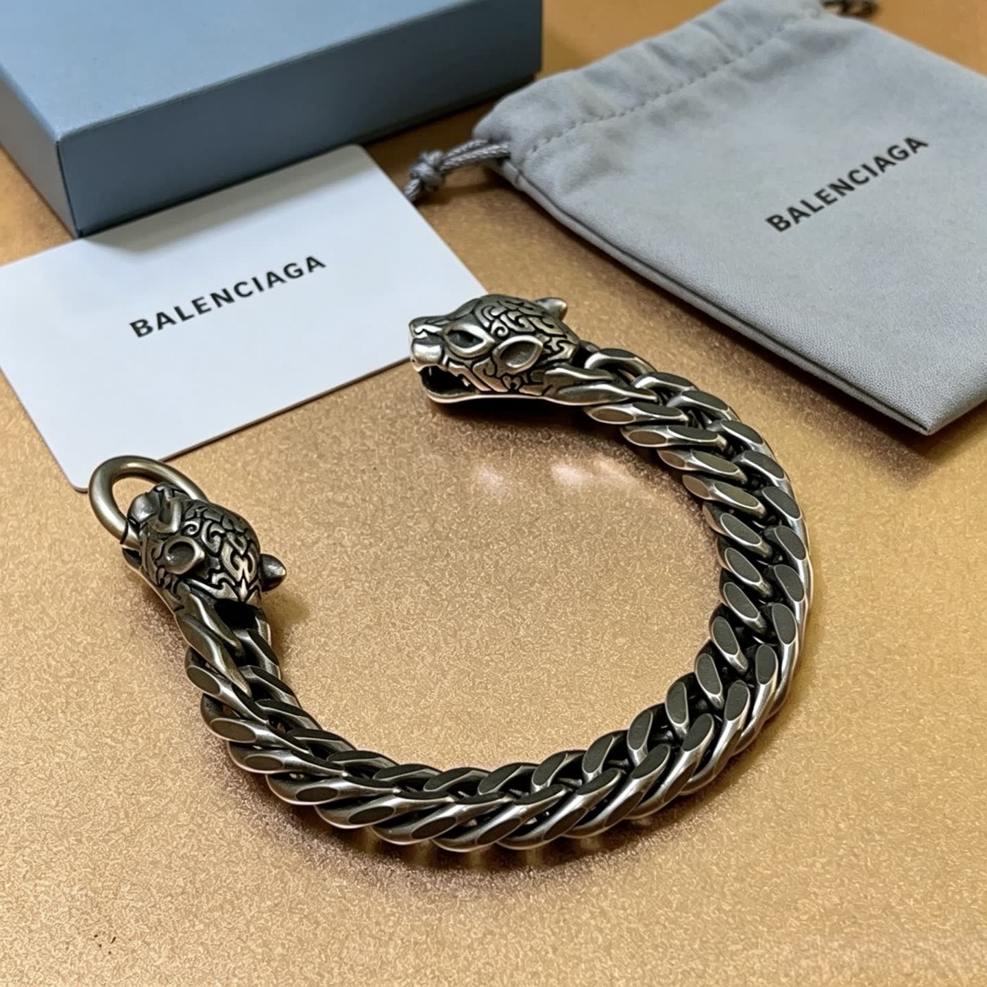 Balenciaga Silver Chain Bracelet with Lion Head Clasp