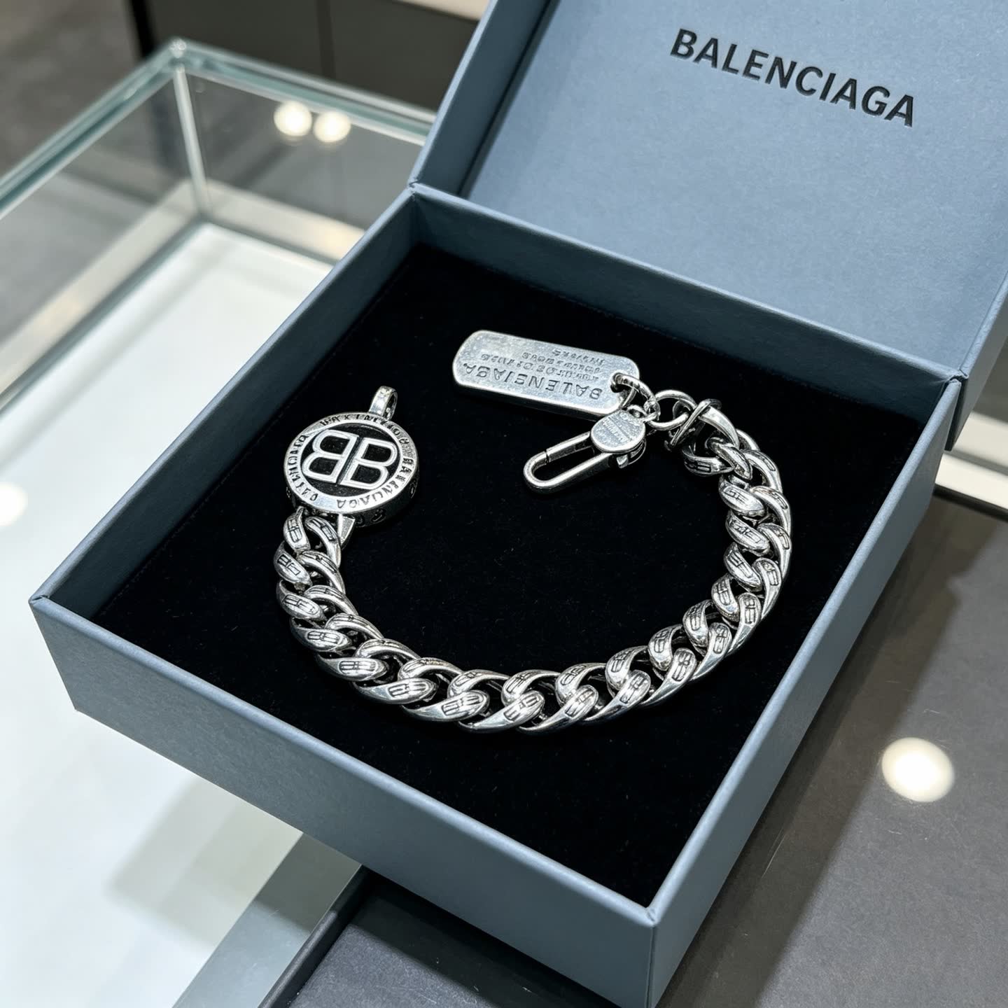 Balenciaga Silver Tone Chain Bracelet