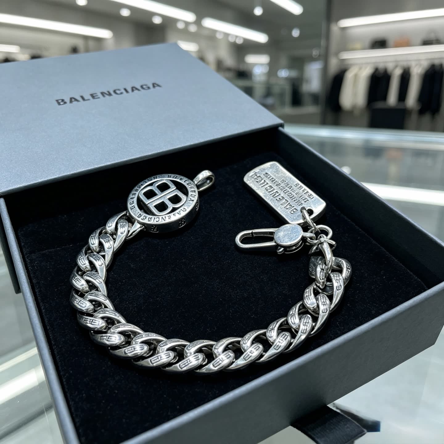 Balenciaga Silver Tone Chain Bracelet