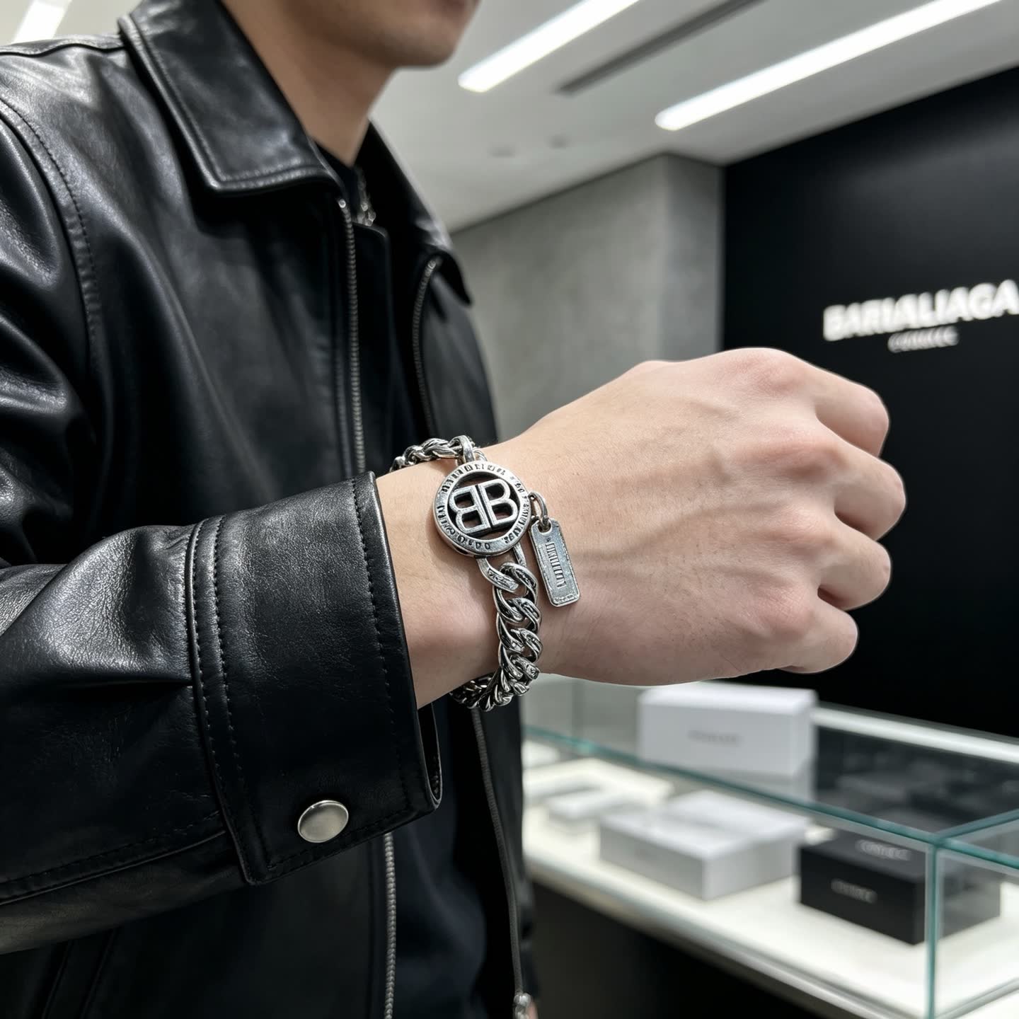 Balenciaga Silver Tone Chain Bracelet