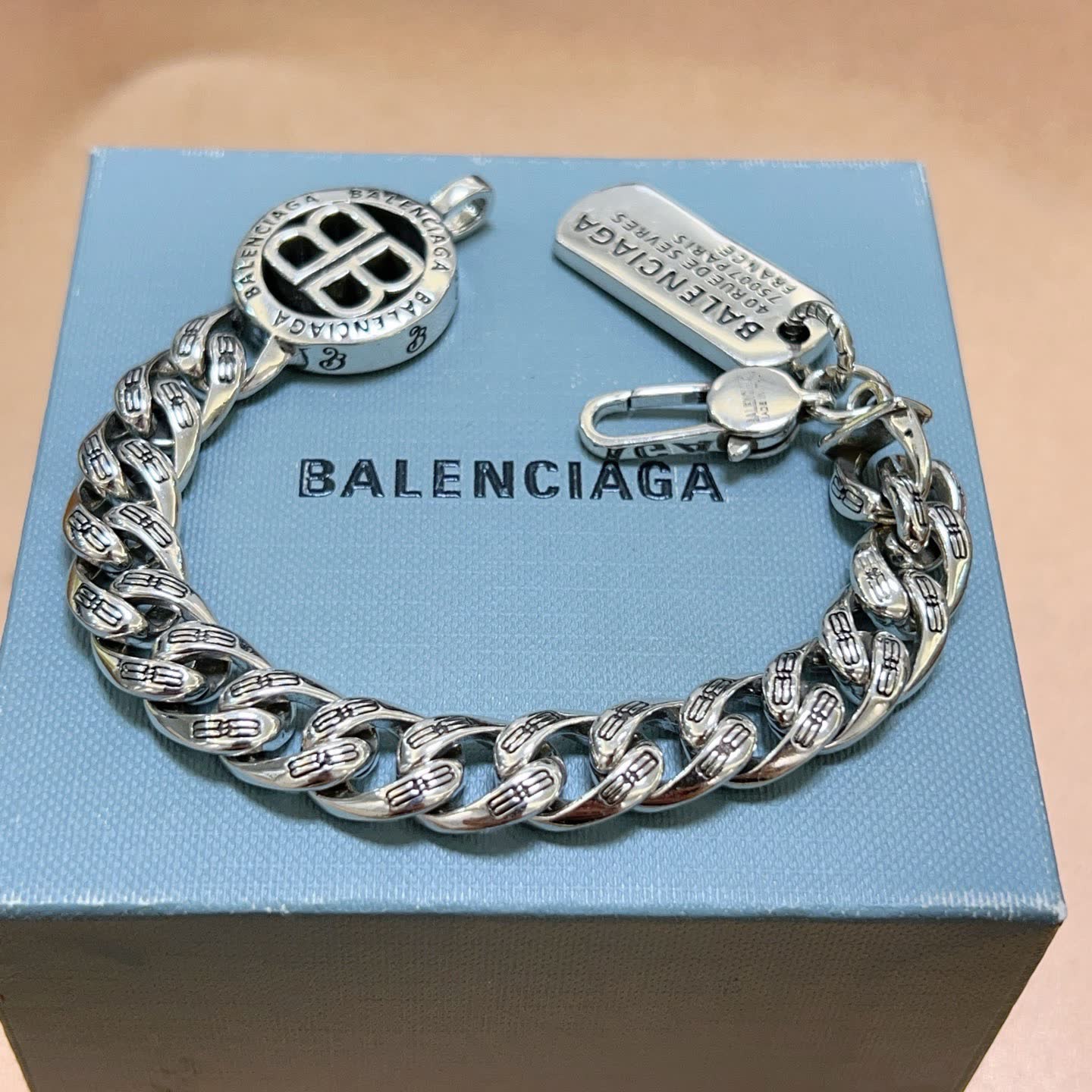 Balenciaga Silver Tone Chain Bracelet