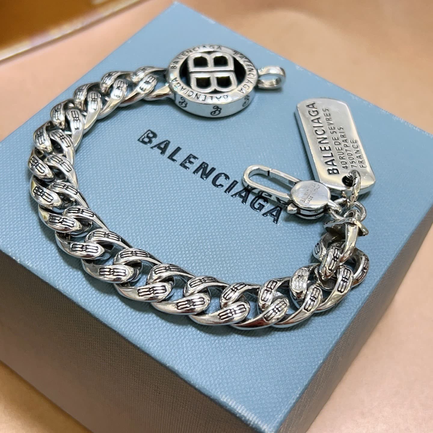 Balenciaga Silver Tone Chain Bracelet