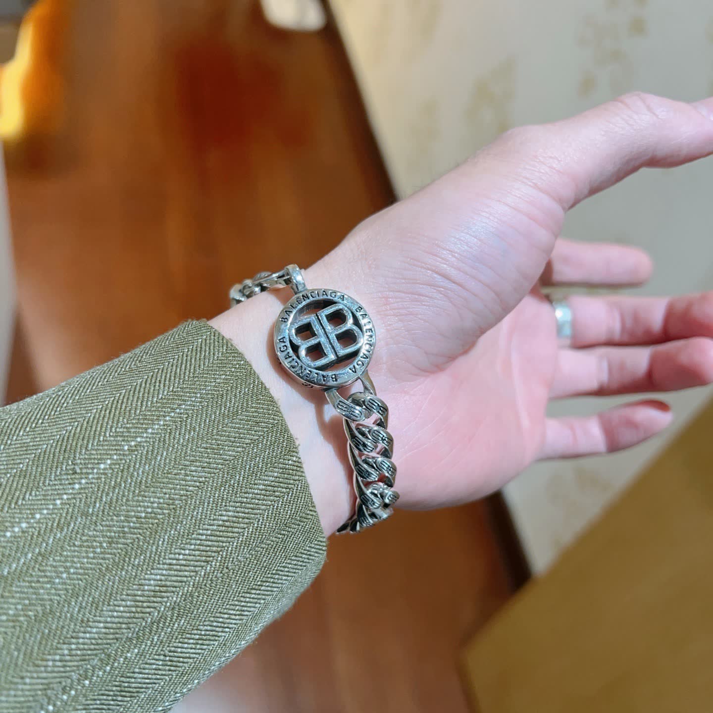 Balenciaga Silver Tone Chain Bracelet