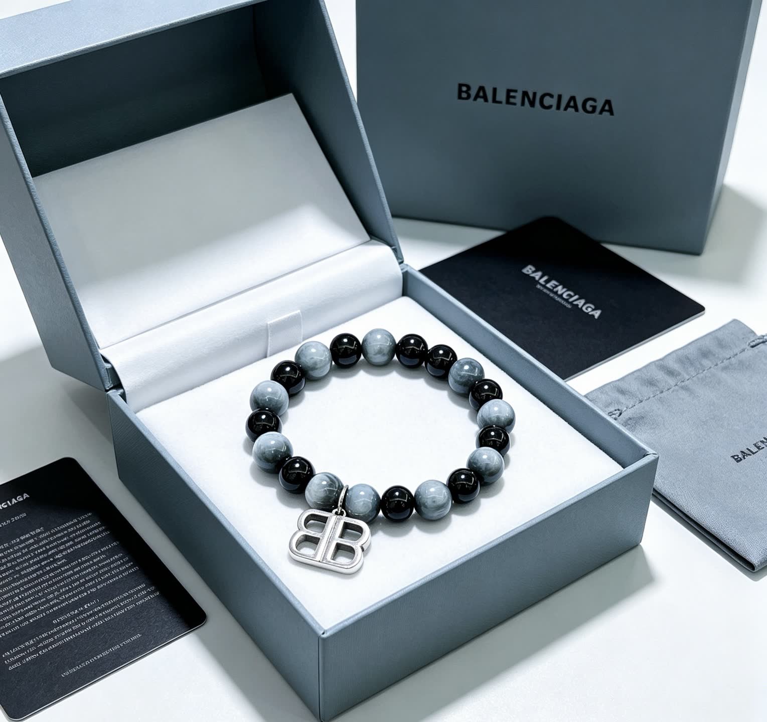 Balenciaga Beaded Bracelet with Logo Charm