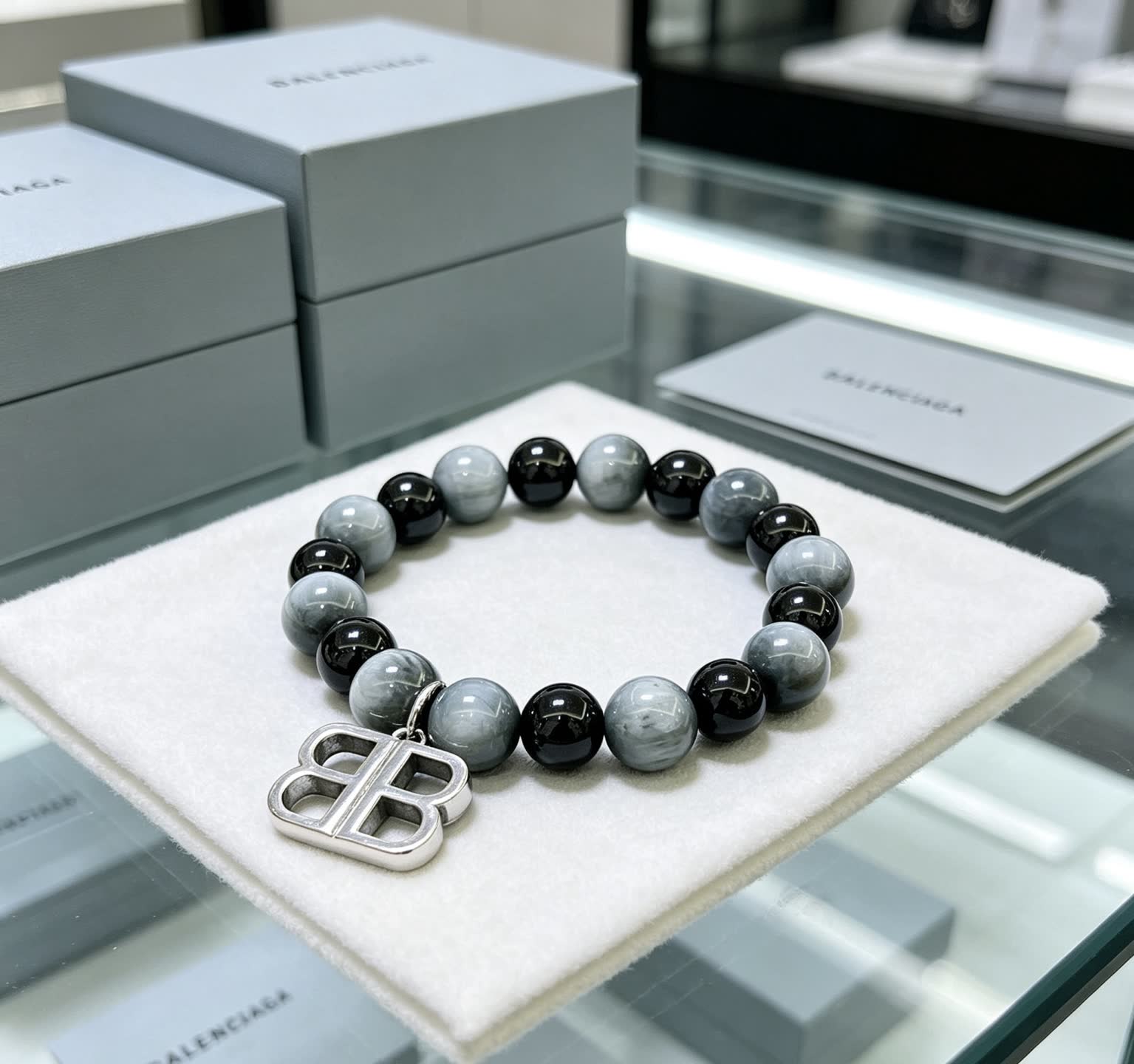 Balenciaga Beaded Bracelet with Logo Charm