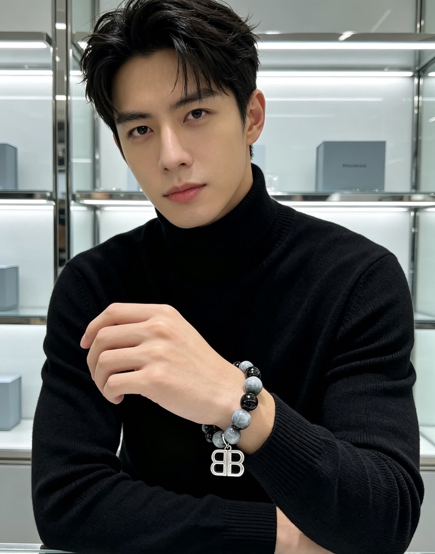 Balenciaga Beaded Bracelet with Logo Charm