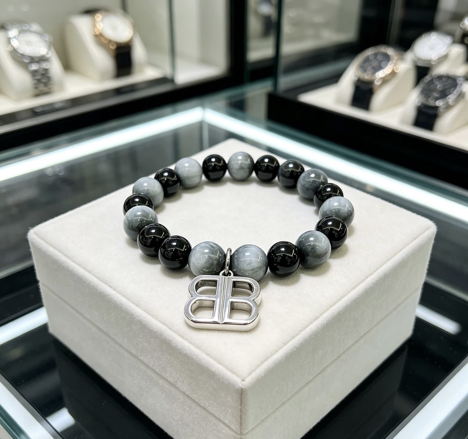Balenciaga Beaded Bracelet with Logo Charm