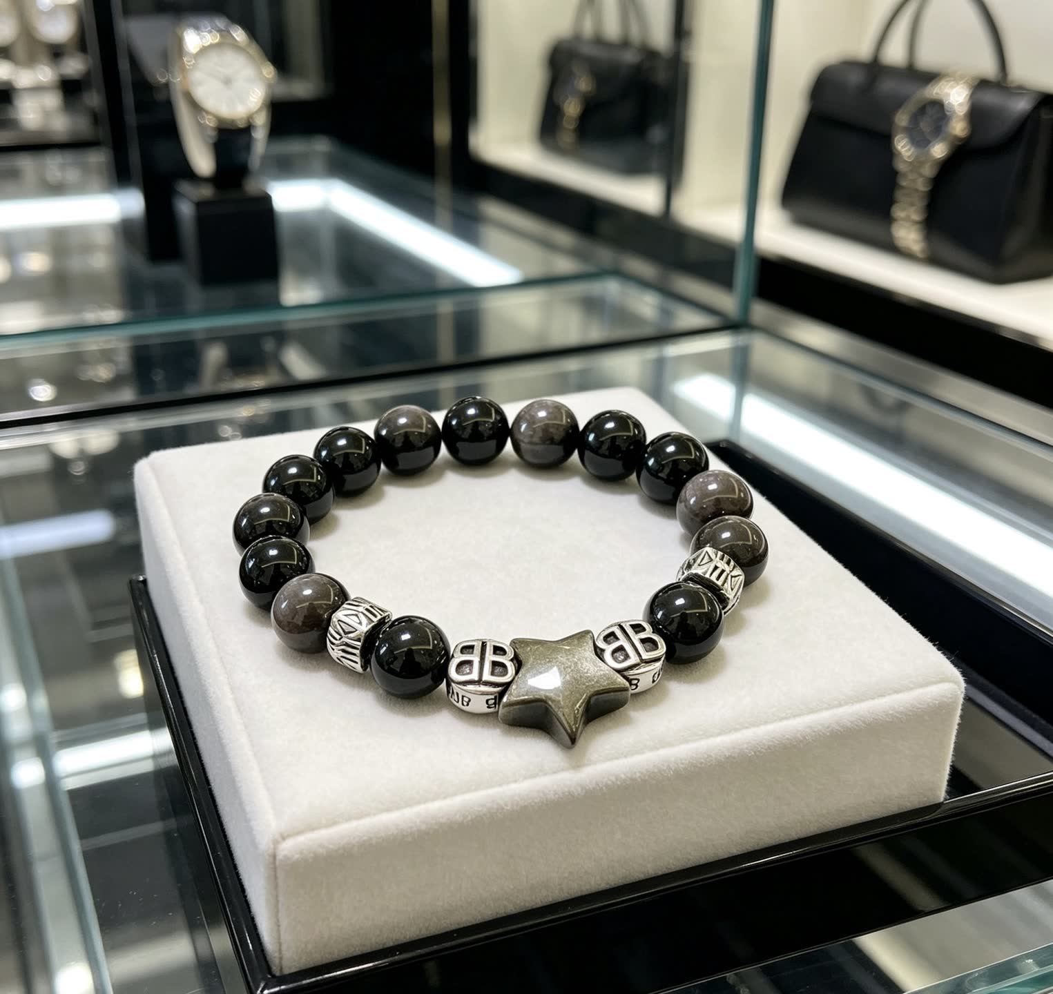 Balenciaga Black Beaded Bracelet with Star Charm