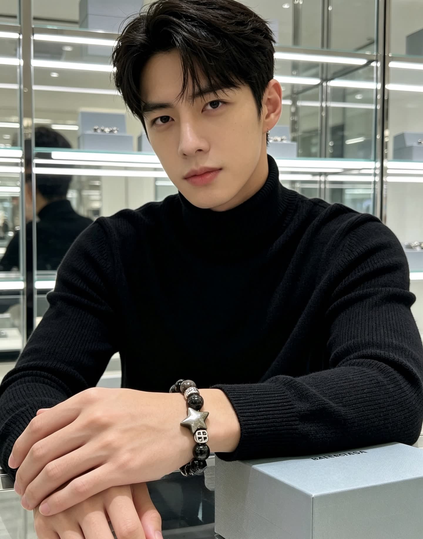 Balenciaga Black Beaded Bracelet with Star Charm