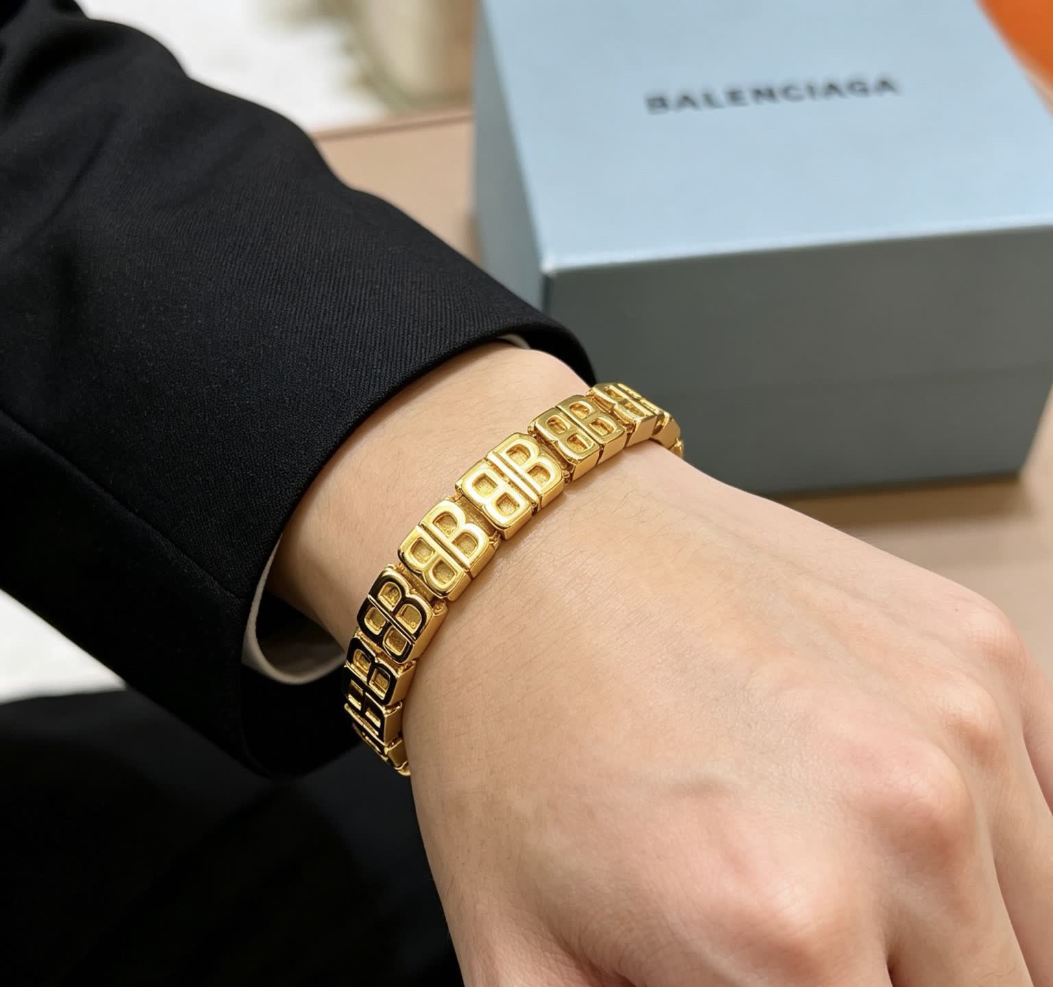 Balenciaga Gold Tone 'B' Link Bracelet